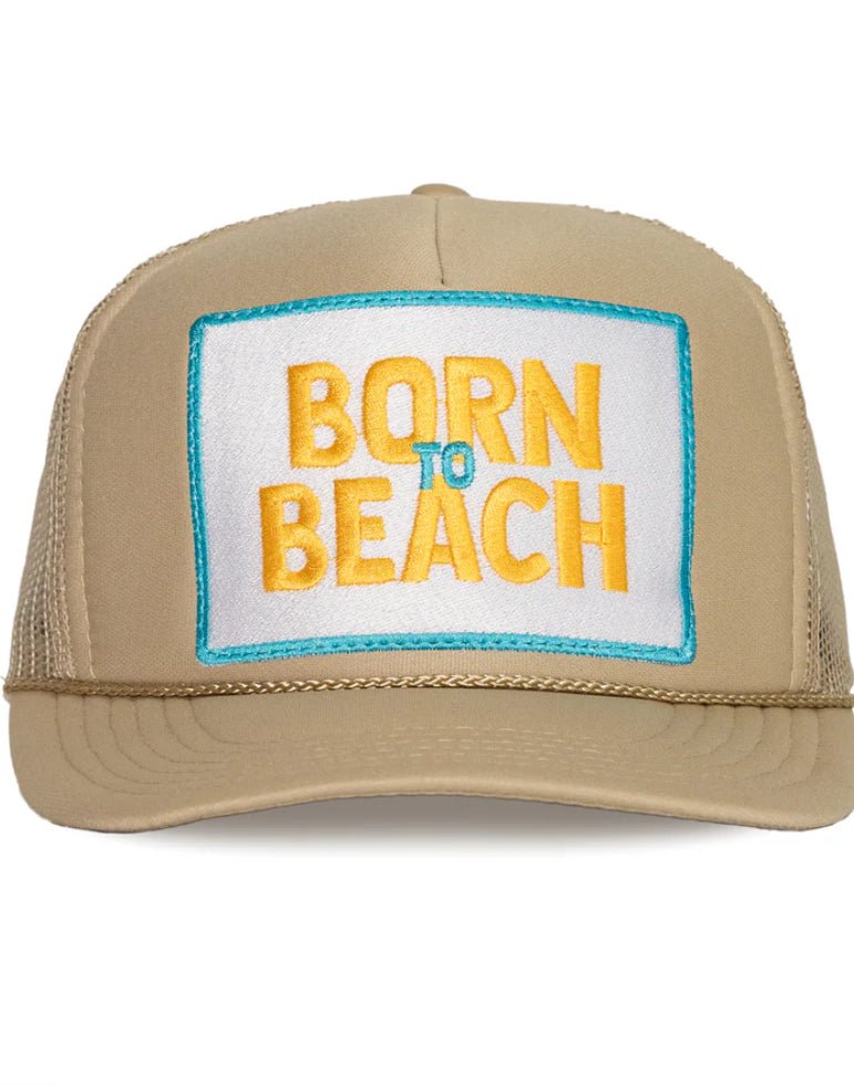 Feelin Friday Born to Beach Trucker Hat Tan - Fleur - De - Lis Boutique