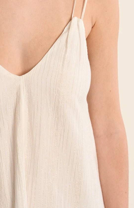 Molly Bracken Midi Gold Stripe Dress White - Fleur - De - Lis Boutique