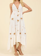 Surf Gypsy Sun and Sand Print Embroidered Maxi Dress - Fleur - De - Lis Boutique