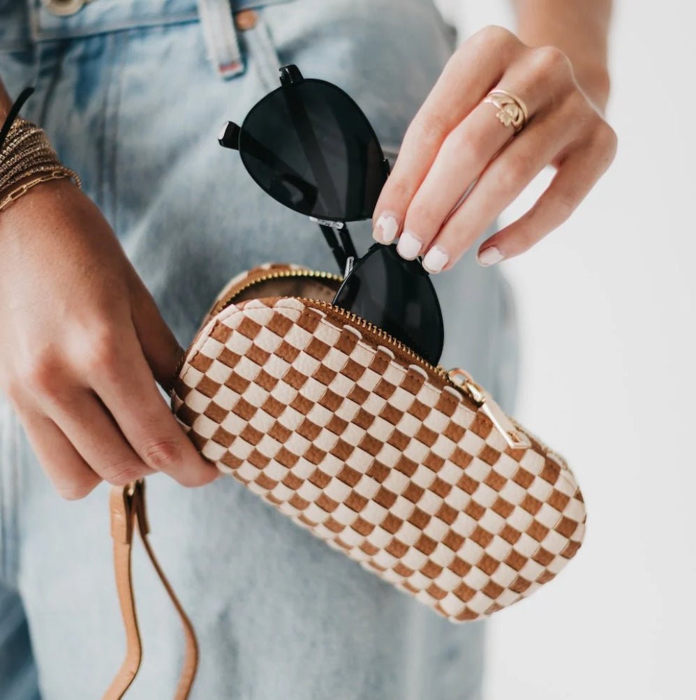Pretty Simple Dylan Sunglass Case Checkered Brown - Fleur-De-Lis Boutique