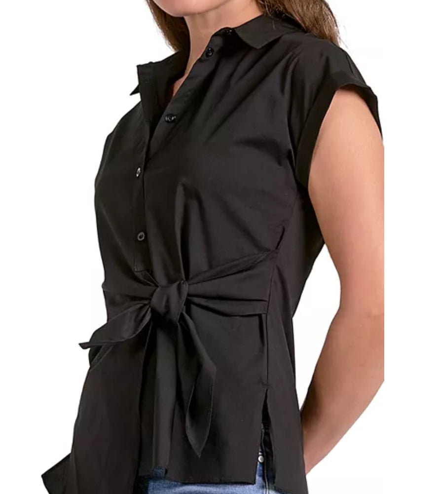 Elan Button Down Tie Waist Shirt - Fleur - De - Lis Boutique