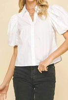 Pinch Balloon Sleeve Blouse White - Fleur - De - Lis Boutique