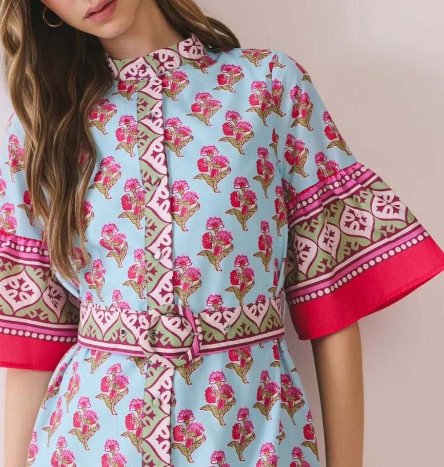 TCEC Multi Short Sleeve Mini Dress - Fleur - De - Lis Boutique