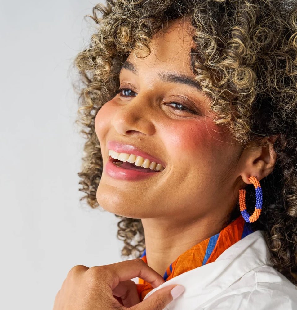 Ink + Alloy Game Day Beaded Hoops Blue Orange - Fleur-De-Lis Boutique