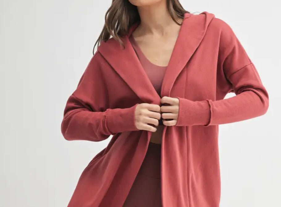 Open Frontline Hoodie Cardigan Red Pear - Fleur - De - Lis Boutique
