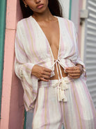 Surf Gypsy Pink Dust Stripe Tie Blouse - Fleur - De - Lis Boutique