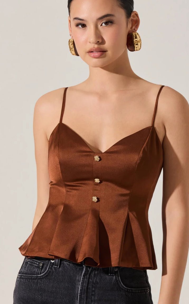 Astr Paislee Satin Pleated Peplum Top - Fleur - De - Lis Boutique