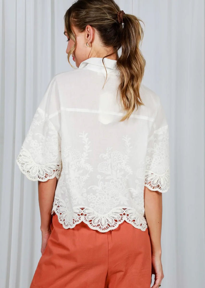 Vine & Love White Embroidered Eyelet Lace Blouse - Fleur - De - Lis Boutique