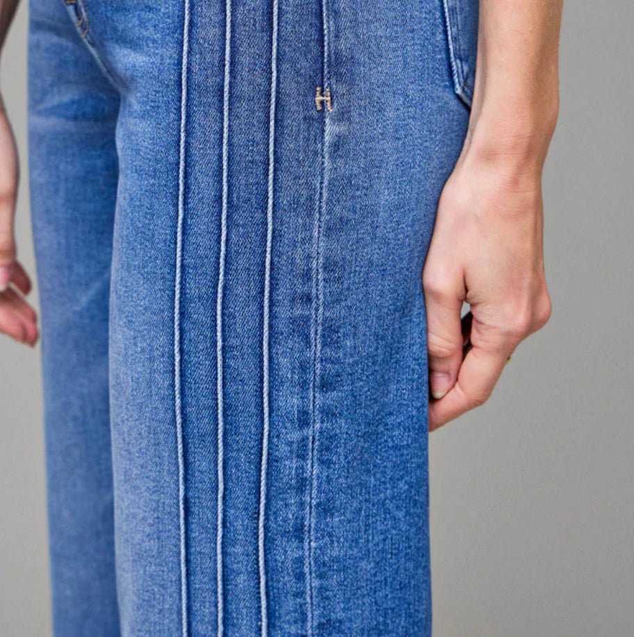 Hidden Pintuck Mid Rise Comfort Flare Dark Wash - Fleur - De - Lis Boutique