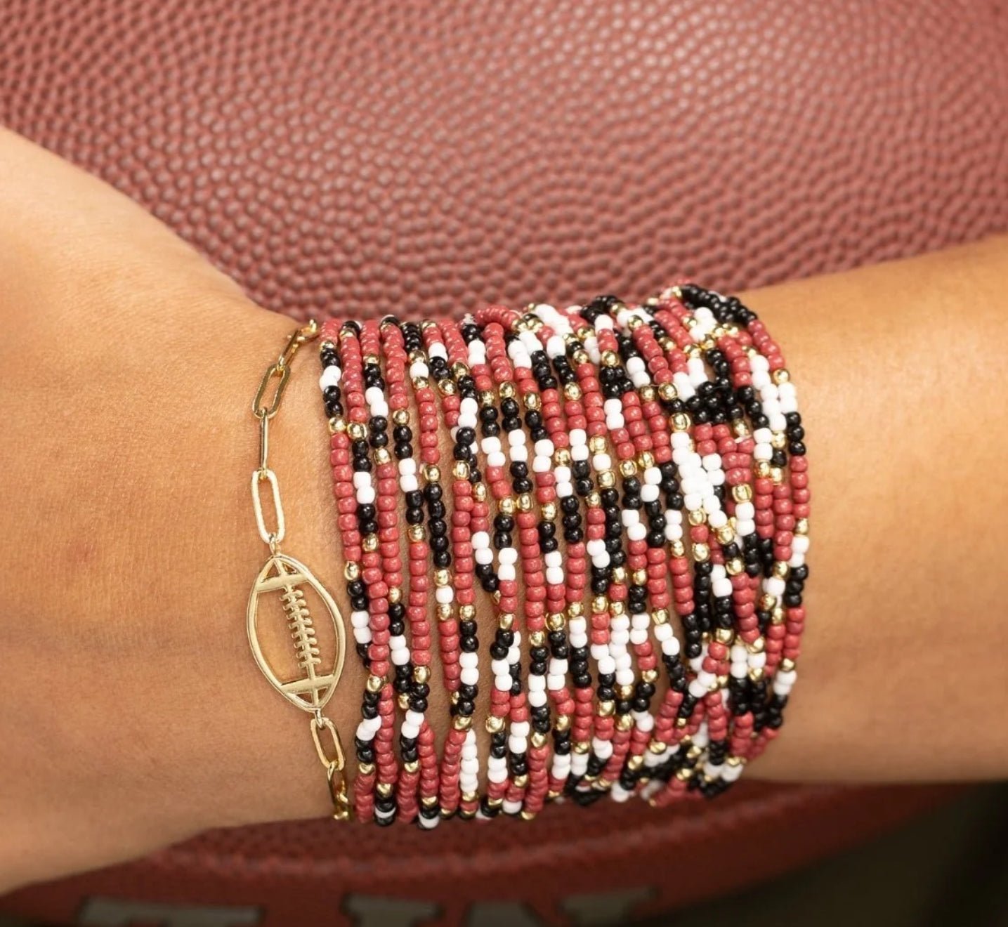 Game Day Bracelet Black White Garnet - Fleur-De-Lis Boutique