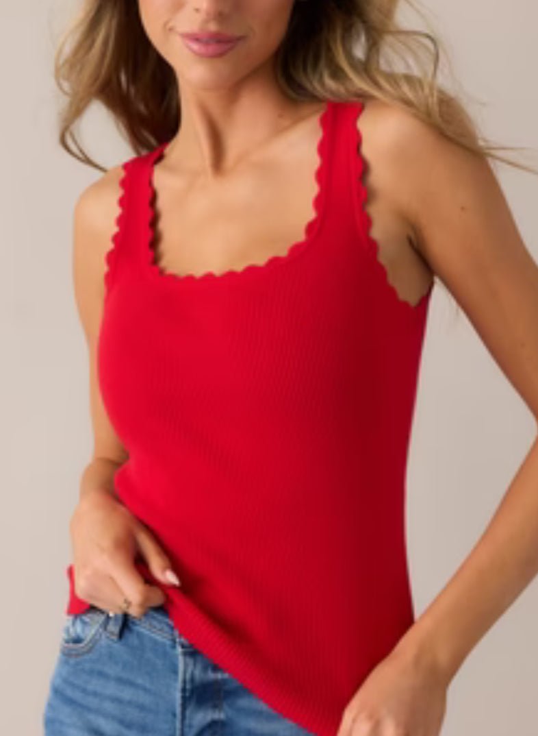 Scalloped Edge Rib Tank Top - Fleur - De - Lis Boutique