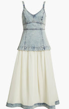 Mixed Media Washed Denim Sleeveless Midi - Fleur - De - Lis Boutique