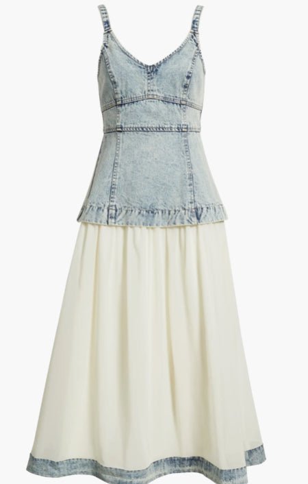 Mixed Media Washed Denim Sleeveless Midi - Fleur - De - Lis Boutique