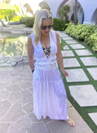 Smocked white resort long skirt