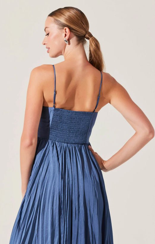 ASTR Maeve Pleated Dress Slate Blue - Fleur-De-Lis Boutique