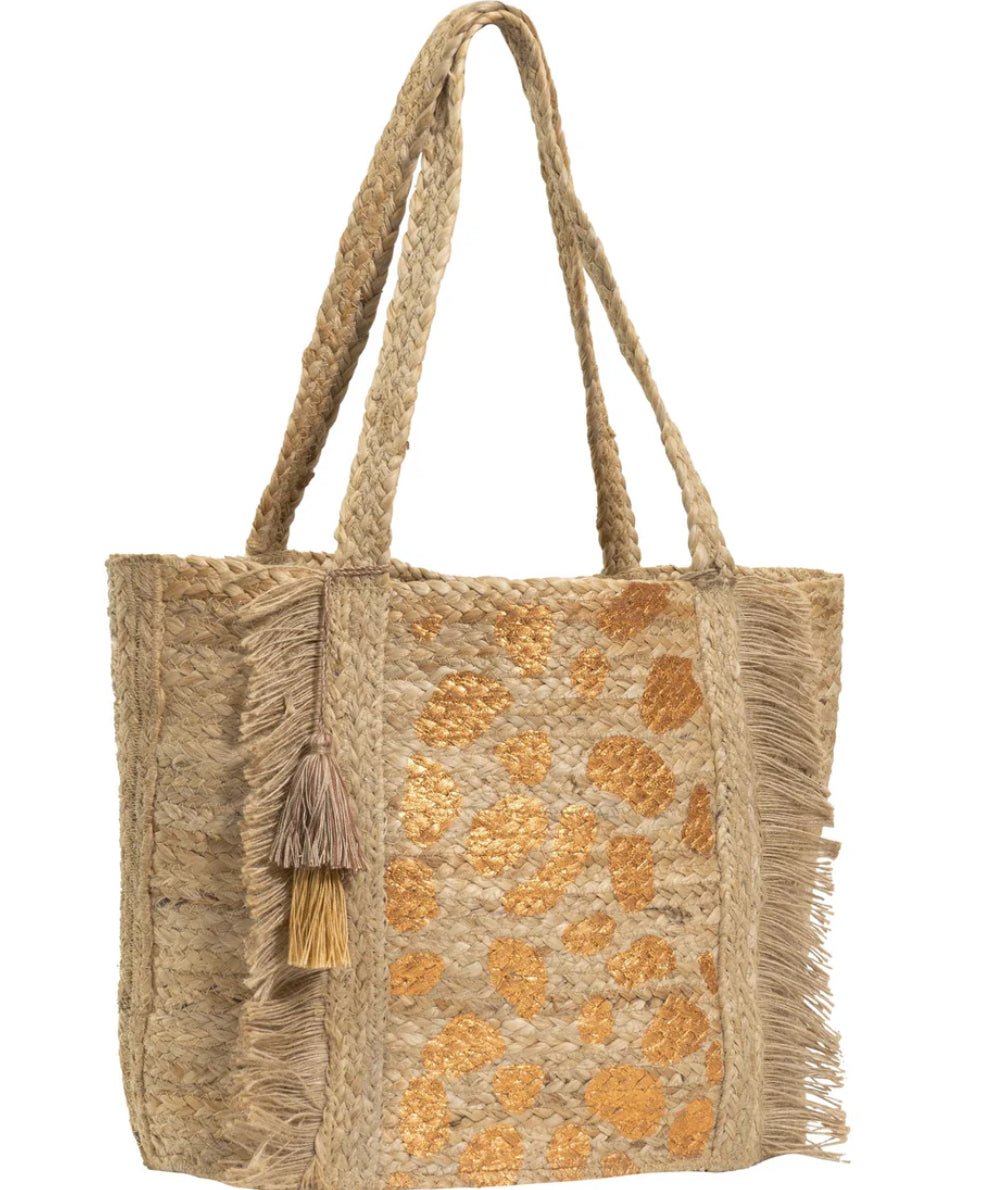 Metallic Leopard Straw Tote - Fleur - De - Lis Boutique