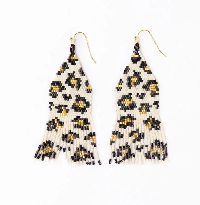 Ink + Alloy Delilah Cheetah Print Beaded Fringe Earrings - Fleur-De-Lis Boutique