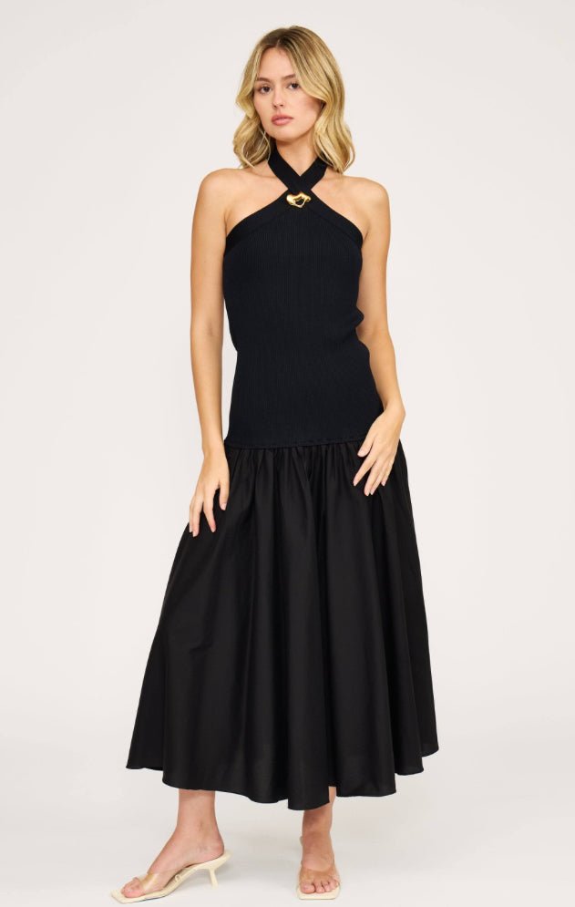 Lucy Paris Arella Mix Media Halter Dress Black - Fleur-De-Lis Boutique
