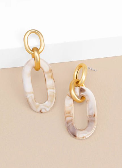 Zenzii Marbled Beige Resin Matte Gold Drop Earrings - Fleur - De - Lis Boutique