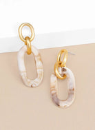 Zenzii Marbled Beige Resin Matte Gold Drop Earrings - Fleur - De - Lis Boutique