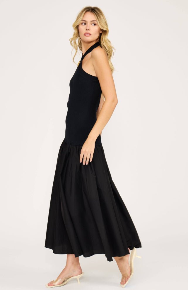 Lucy Paris Arella Mix Media Halter Dress Black - Fleur-De-Lis Boutique