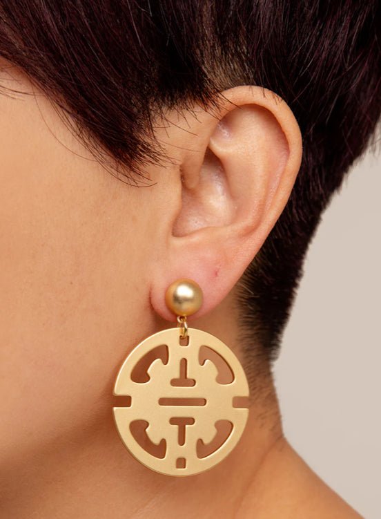 Zenzii Traveling Pendant Drop Earring Matte Gold - Fleur - De - Lis Boutique