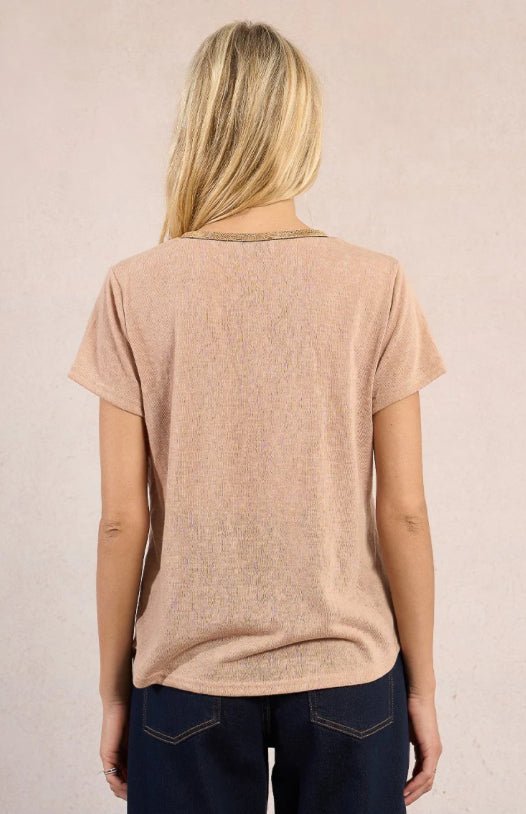 Beige Knitted Gold V Tee - Fleur - De - Lis Boutique