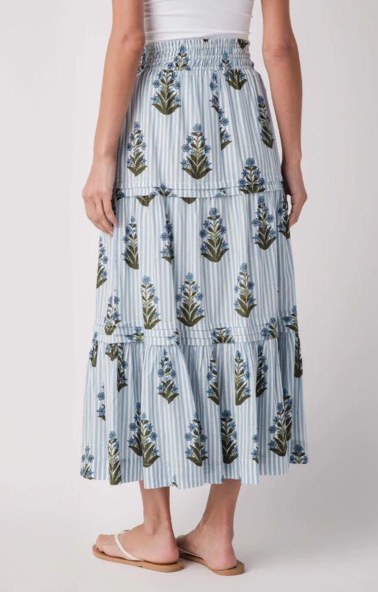 THML Long Striped Floral Pattern Midi Skirt - Fleur - De - Lis Boutique