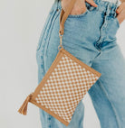 Veda Woven Crossbody and Clutch Checkered Tan - Fleur-De-Lis Boutique