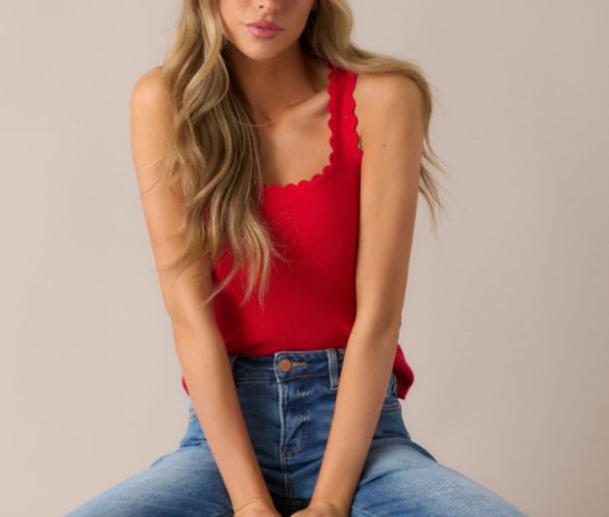 Scalloped Edge Rib Tank Top - Fleur - De - Lis Boutique