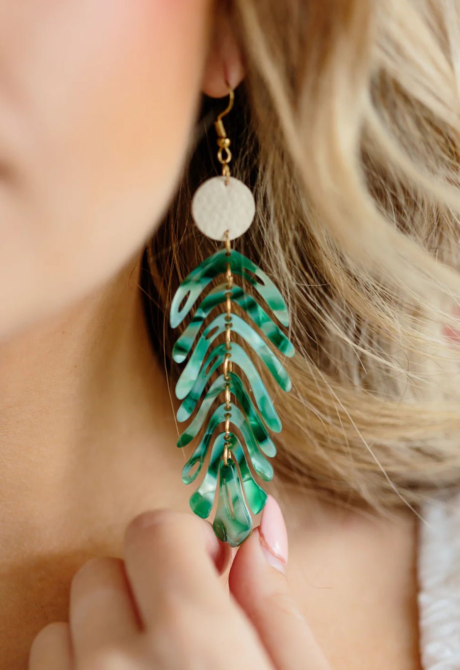 Green Palm Earrings - Fleur - De - Lis Boutique