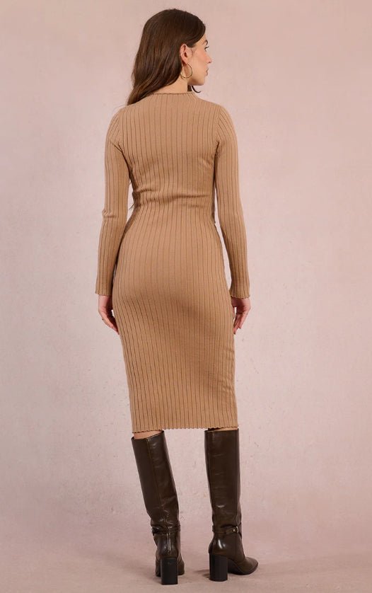 Knitted Midi Dress Beige - Fleur - De - Lis Boutique