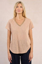 Beige Knitted Gold V Tee - Fleur - De - Lis Boutique