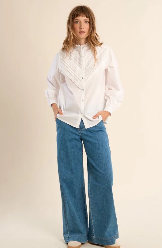 Molly Bracken Cotton Shirt with Lace Detail White - Fleur - De - Lis Boutique