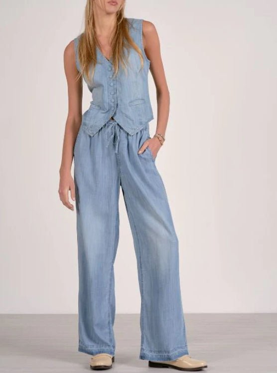Elan Button Front Vest Blue - Fleur - De - Lis Boutique