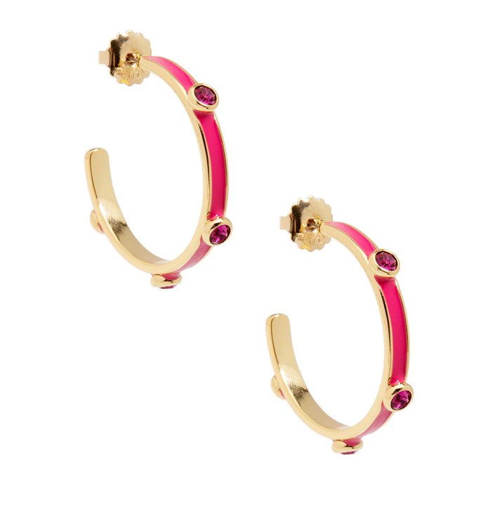 Zenzii Enamel Hoop Earring with Crystals Pink - Fleur - De - Lis Boutique