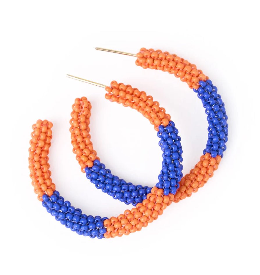 Ink + Alloy Game Day Beaded Hoops Blue Orange - Fleur-De-Lis Boutique