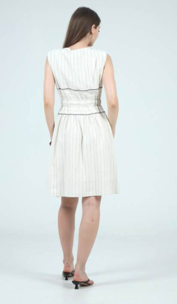 Aylaya Anna V Neck Pinstripe Mini Dress Yarn Dyed - Fleur - De - Lis Boutique