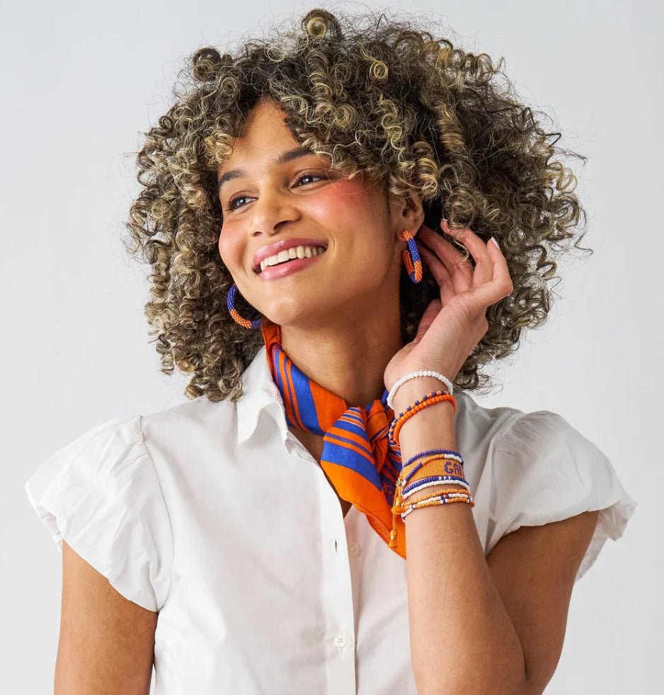 Ink + Alloy Game Day Beaded Hoops Blue Orange - Fleur-De-Lis Boutique