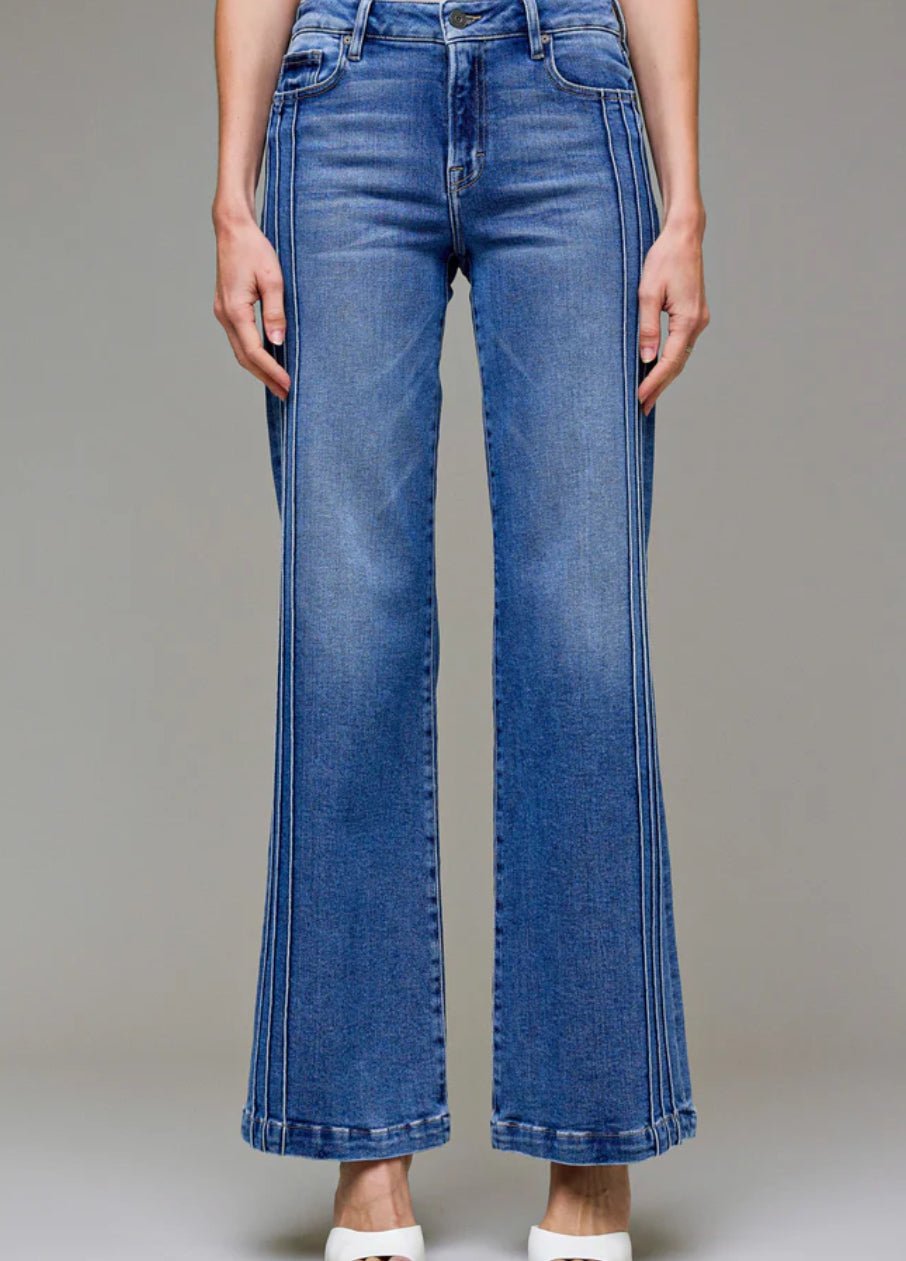 Hidden Pintuck Mid Rise Comfort Flare Dark Wash - Fleur - De - Lis Boutique