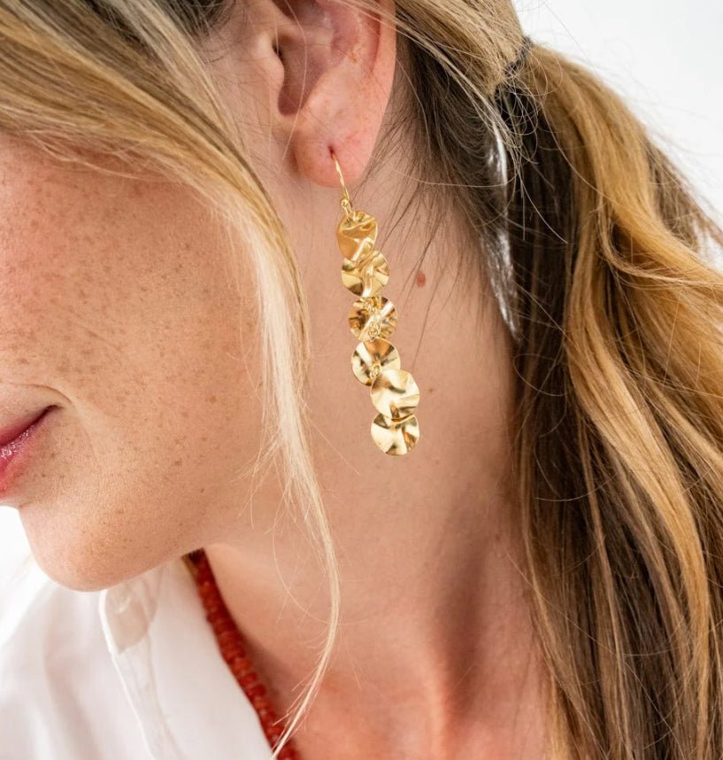 Ink + Alloy Mya Wavy Disk Brass Earrings - Fleur - De - Lis Boutique