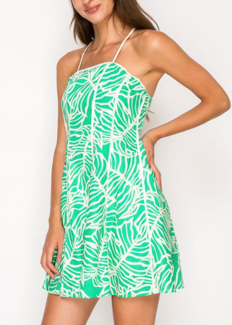 Meet Me In Santorini Verde Palms Mini Dress - Fleur - De - Lis Boutique