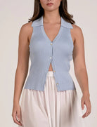 Elan Collared Knit Vest Blue - Fleur - De - Lis Boutique