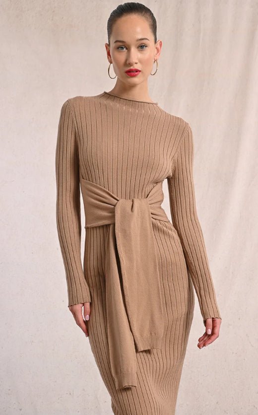 Knitted Midi Dress Beige - Fleur - De - Lis Boutique