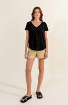 Black Knitted Gold V Tee - Fleur - De - Lis Boutique