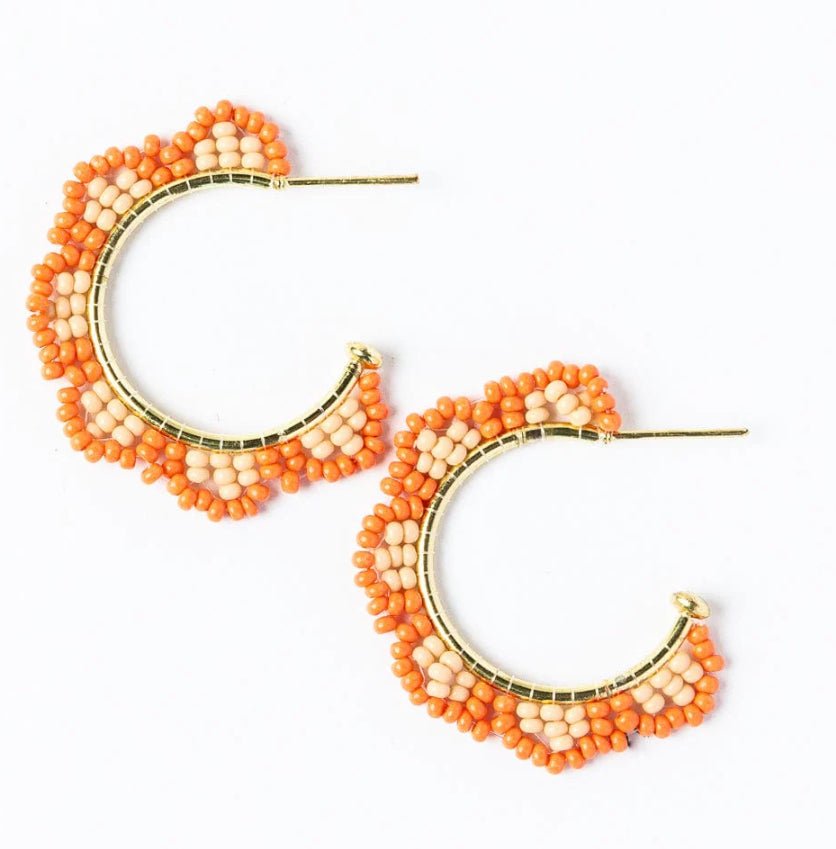 Ink + Alloy Luna Beaded Scallop Gold Hoop Coral - Fleur - De - Lis Boutique