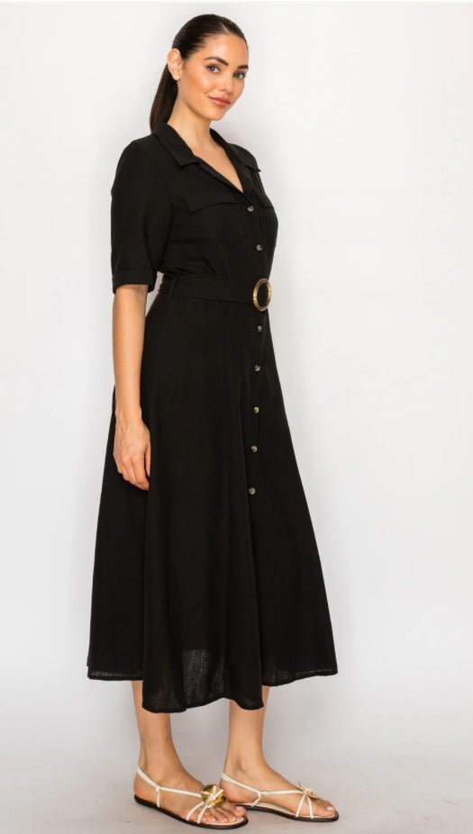 Meet Me In Santorini Black Linen Shirt Dress - Fleur - De - Lis Boutique