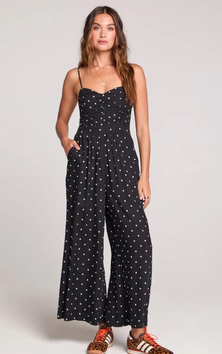 Saltwater Luxe Shaye Jumpsuit black with white polka dots