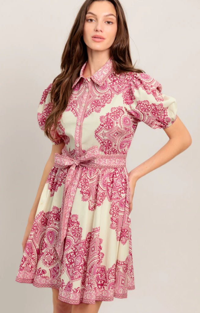 Tea At Noon Belted Mini Dress - Fleur - De - Lis Boutique