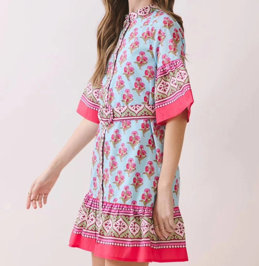 TCEC Multi Short Sleeve Mini Dress - Fleur - De - Lis Boutique